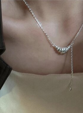 纯银韩版小众设计感牛角包项链女韩国简约个性锁骨链新品