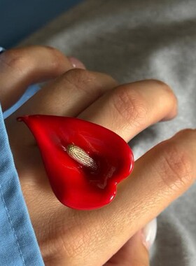 欧美跨境小众设计感马蹄莲开口戒指轻奢个性夸张滴油花朵指环饰品