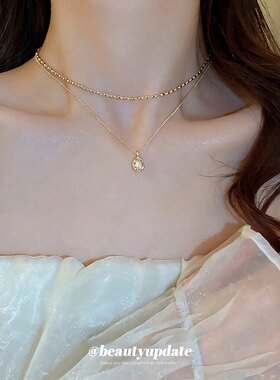 法式简约不规则珍珠双层项链百搭锁骨链高级感气质项饰女