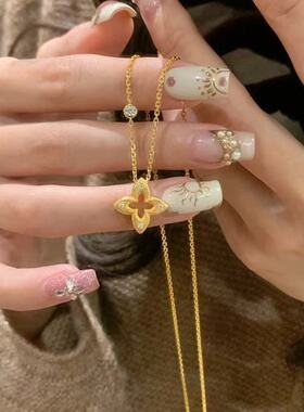 「不易掉色」金色拉丝四叶草项链轻奢小众ins高级吊坠锁骨链