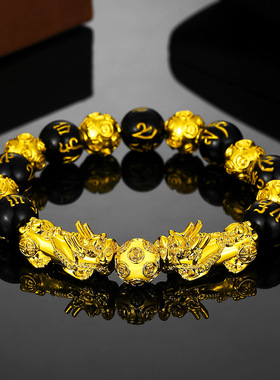 跨境爆款黑曜石手链越南沙金貔貅手串六字真言直播货源厂家批发