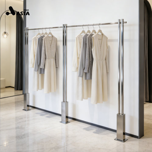 服装店展示架上墙落地不锈钢挂衣架陈列架服装货架立柱挂衣服架子 - 图2
