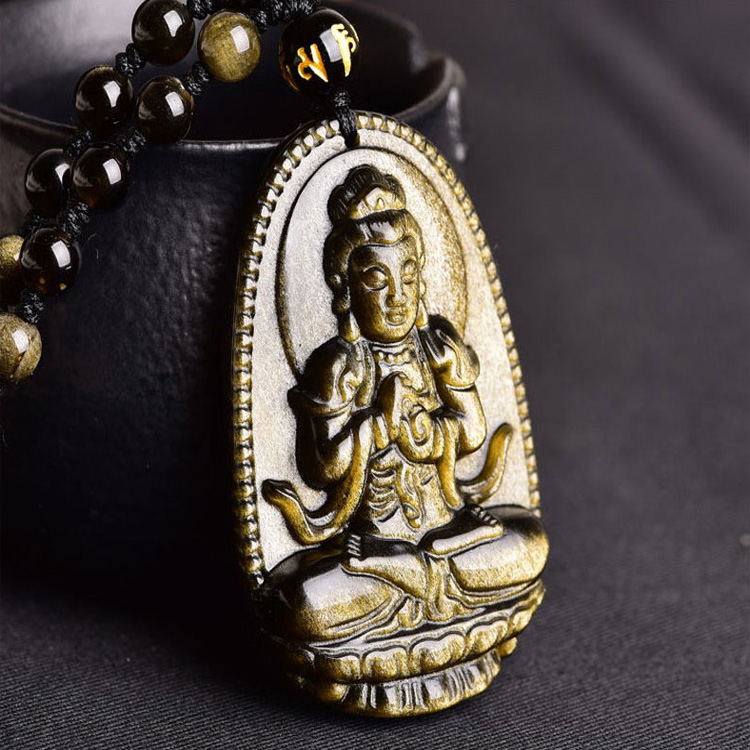 天然金曜石本命佛吊坠 属龙普贤项链属虎虚空藏项链大势至文殊 - 图0