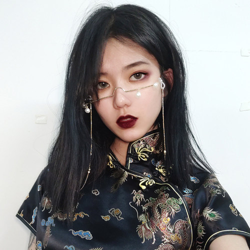 2019新款个性抖音网红同款造型眼镜女ins超火链条装饰蹦迪眼镜架 - 图0