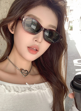 防紫外线墨绿色可可镜猫眼墨镜女