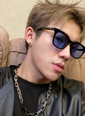 复古潮流眼镜男士红款蓝色透明