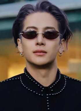 王嘉尔同款紫色无框墨镜