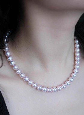 s925纯银极光天女锁骨链akoya珍珠项链正圆无瑕镜面光泽马贝项链