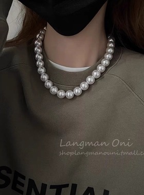 法式轻奢s925银澳白珍珠项链16mm大龙珠澳白锁骨链冷光白绸缎光泽