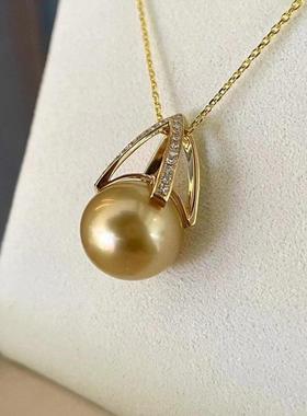 s925银热巴同款项链珍珠吊坠戒指耳钉三件套南洋金珠锁骨链项链女