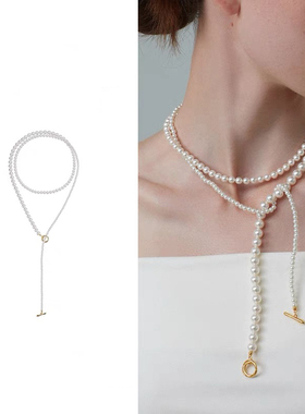 董洁同款珍珠毛衣链衔尾蛇系列长款珍珠项链女轻奢高级感毛衣链女