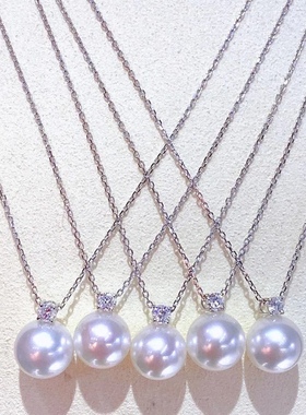 s925银经典王妃吊坠锁骨链澳白珍珠吊坠女镶钻戴妃锁骨链珍珠挂坠