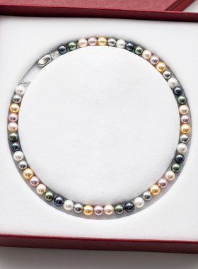 法式混彩马卡龙珍珠925银美拉德混彩珍珠项链女锁骨链倪妮同款