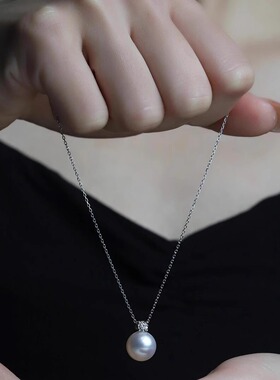 925银澳白珍珠吊坠女镶钻王妃珍珠锁骨链法式轻奢戴妃珍珠项链女