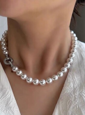 法式轻奢维纳斯冷光澳白珍珠项链925银澳白珍珠锁骨链女高级颈链