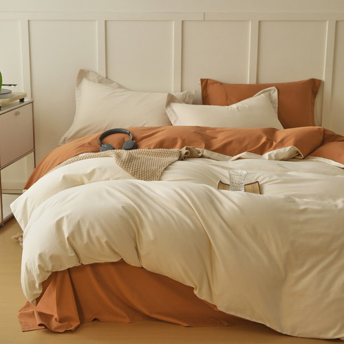 无印良品A类纯色全棉磨毛四件套高级感100支被套床单冬季床上用品 - 图0