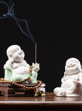 创意新中式陶瓷弥勒佛像桌面摆件家用线香插香器香熏香炉香托香盘