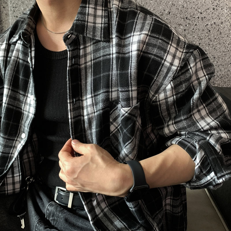 复古格子衬衫男长袖宽松休闲衬衣高级感潮牌潮流百搭上衣男生外套,淘宝优惠券,粉丝福利购,淘宝优惠卷