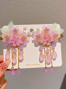 儿童古风头饰对夹女童仙气流苏步摇琉璃汉服发饰小女孩头花新款