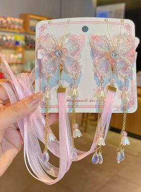 儿童古风头饰新款汉服配饰 飘带花朵公主发夹女孩流苏步摇发卡发