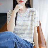 冰丝彩条短袖t恤宽松半袖打底衫