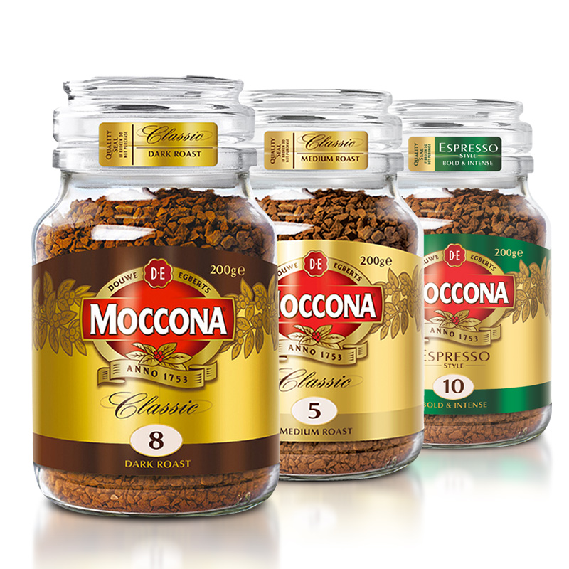 Moccona摩可纳冷萃黑咖啡美式冻干速溶咖啡粉8号榛果提神瓶装进口