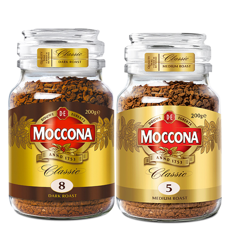 荷兰进口moccona摩可纳咖啡8号5号烘焙冻干速溶黑咖啡200g2瓶400g