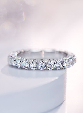 三面满钻排戒高级感简约时尚个性百搭925银镀金手工镶钻戒指指环