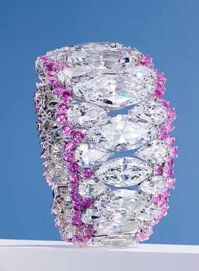 豪华裙边钻石手镯复古宫廷高级感奢华婚宴晚宴925银镀金手镯