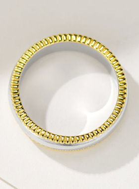 珠边双色拉丝戒指轻奢时尚高级感小众设计925银镀金戒指