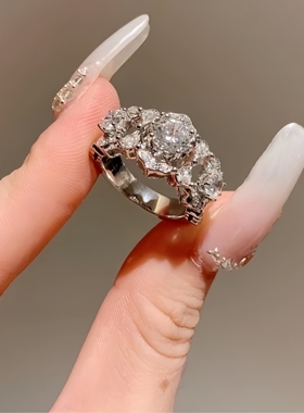 蕾丝钻戒指80分高级感日常百搭轻奢公主仙女风925银镀金戒指