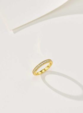 半镶钻时尚戒指925银镀金简约