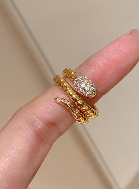 中古缠绕蛇戒Vintage耐看时髦感小众高级感中性重工925银镀金戒指