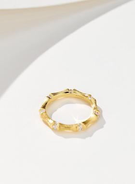 竹节拉丝戒指新中式秀气休闲百搭耐看随性设计感925银镀金戒指