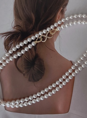 60/80/120cm施家珍珠6mm超长毛衣链可叠戴小香风