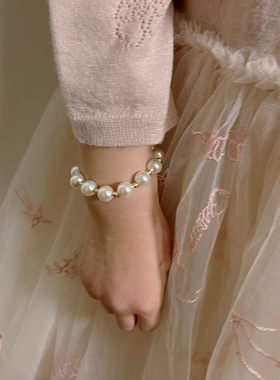 亲子儿童施华洛珍珠镀金弹性手链