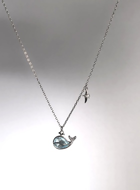 S925纯银鲸鱼项链女小众高级感蓝色锆石锁骨链轻奢爆款锁骨链