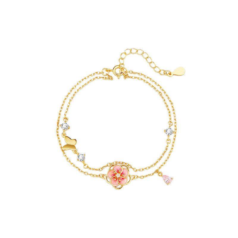 桃你欢心S925银灵动旋转桃花手链女轻奢古风蝴蝶双层手环高级礼物,淘宝优惠券,粉丝福利购,淘宝优惠卷