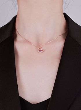 项链女款 轻奢小众 S925纯银粉色莫桑石兔子设计感吊坠本命年玉兔