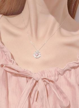 BaObAo原创设计s925银粉钻爱心蝴蝶结花环项链女生轻奢小众设计感