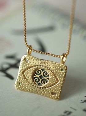 S925纯银镶嵌孔雀石恶魔之眼项链复古新中式精美精致潮流新款古风