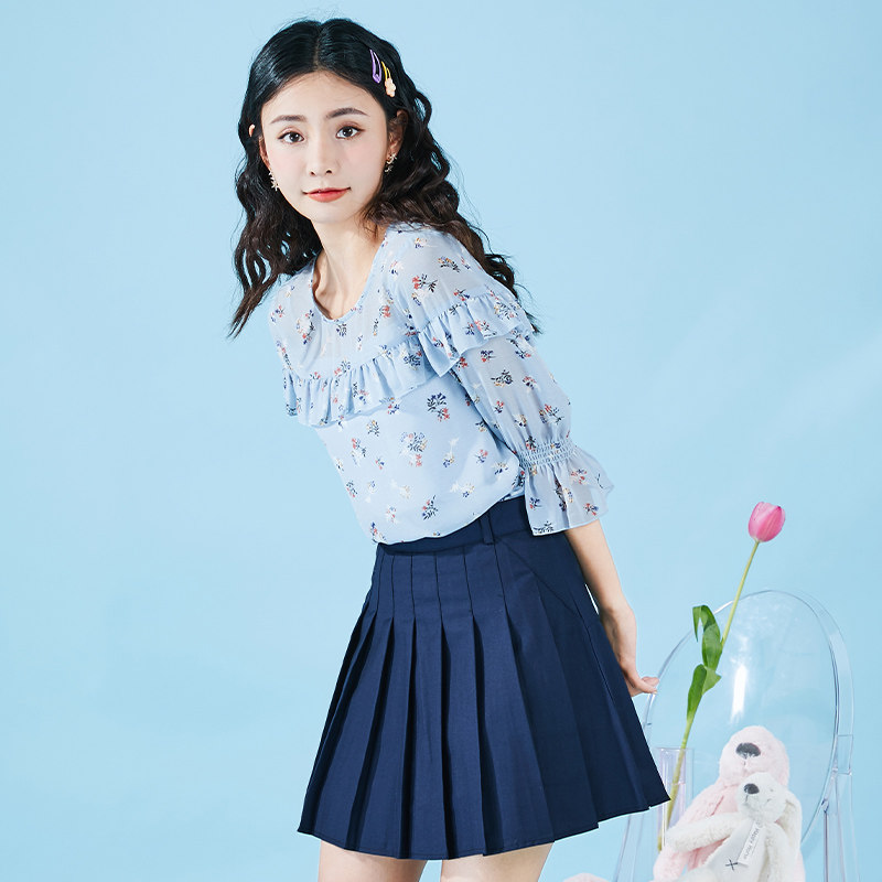 拉贝缇短袖碎花雪纺衫新款夏季衬衣 lababite蕾丝衫/雪纺衫