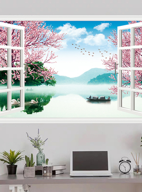仿真假窗户自粘风景贴画墙贴纸