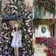 Internet celebrity check-in simulated rose wall covering the door