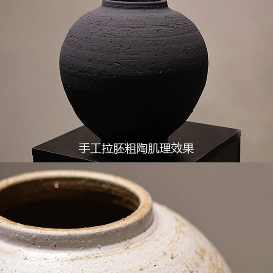 Wabi-sabi style artificial flower ware, handmade coarse pottery, home entrance, B&B decoration, new Chinese-style pottery pot, ceramic vase ornaments