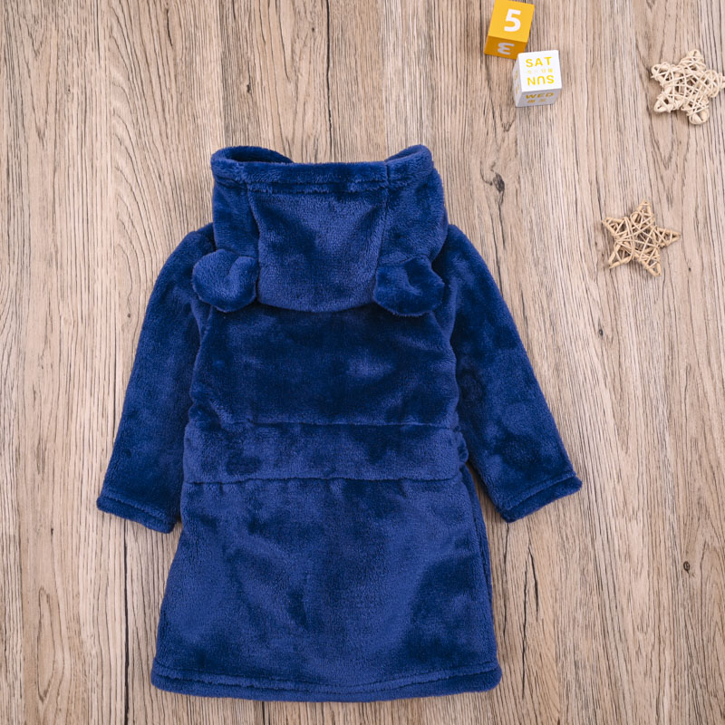 外贸欧美 男宝春秋纯棉长袖T恤上衣家居长裤连帽毛绒睡袍三件套装 - 图1