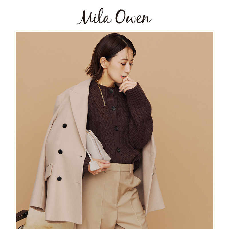 Mila Owen秋冬通勤气质羊毛混纺双排扣西装外套09WFJ245190,淘宝优惠券,粉丝福利购,淘宝优惠卷