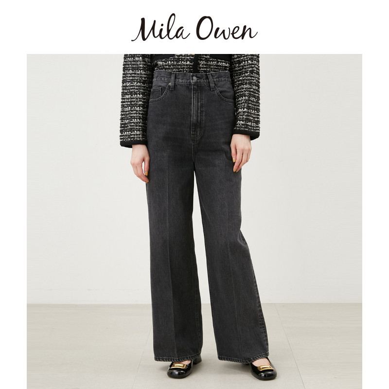 Mila Owen秋冬时尚百搭宽松阔腿高腰水洗牛仔裤09WFP244001,淘宝优惠券,粉丝福利购,淘宝优惠卷