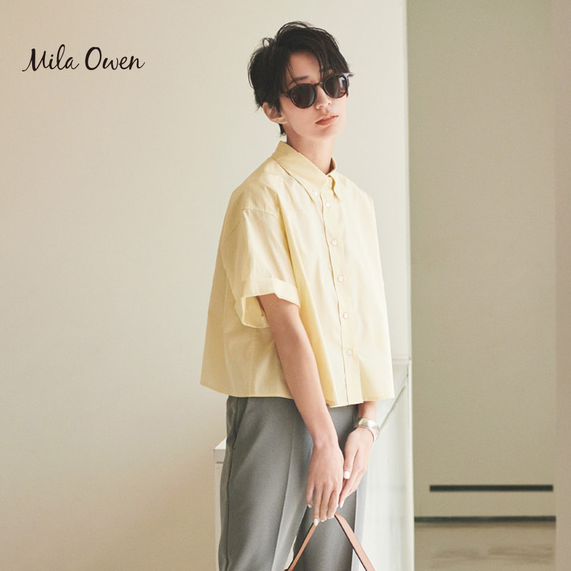 Mila Owen 2023夏季新款休闲通勤宽松短版纯色衬衫女09WFB232078 - 图1