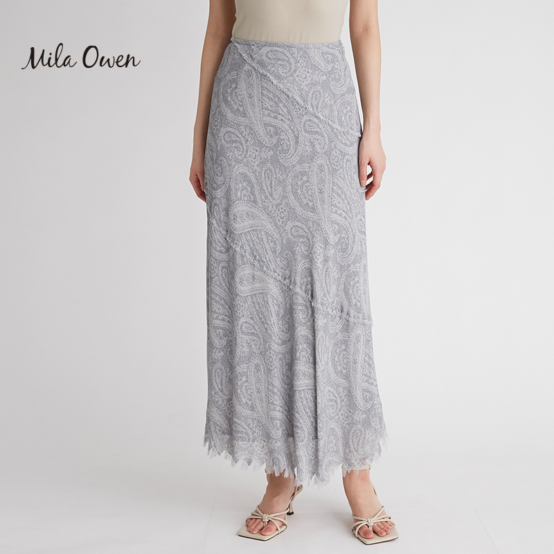 Mila Owen 春夏季款日系休闲简约度假风高腰气质中长款半身裙女 - 图2